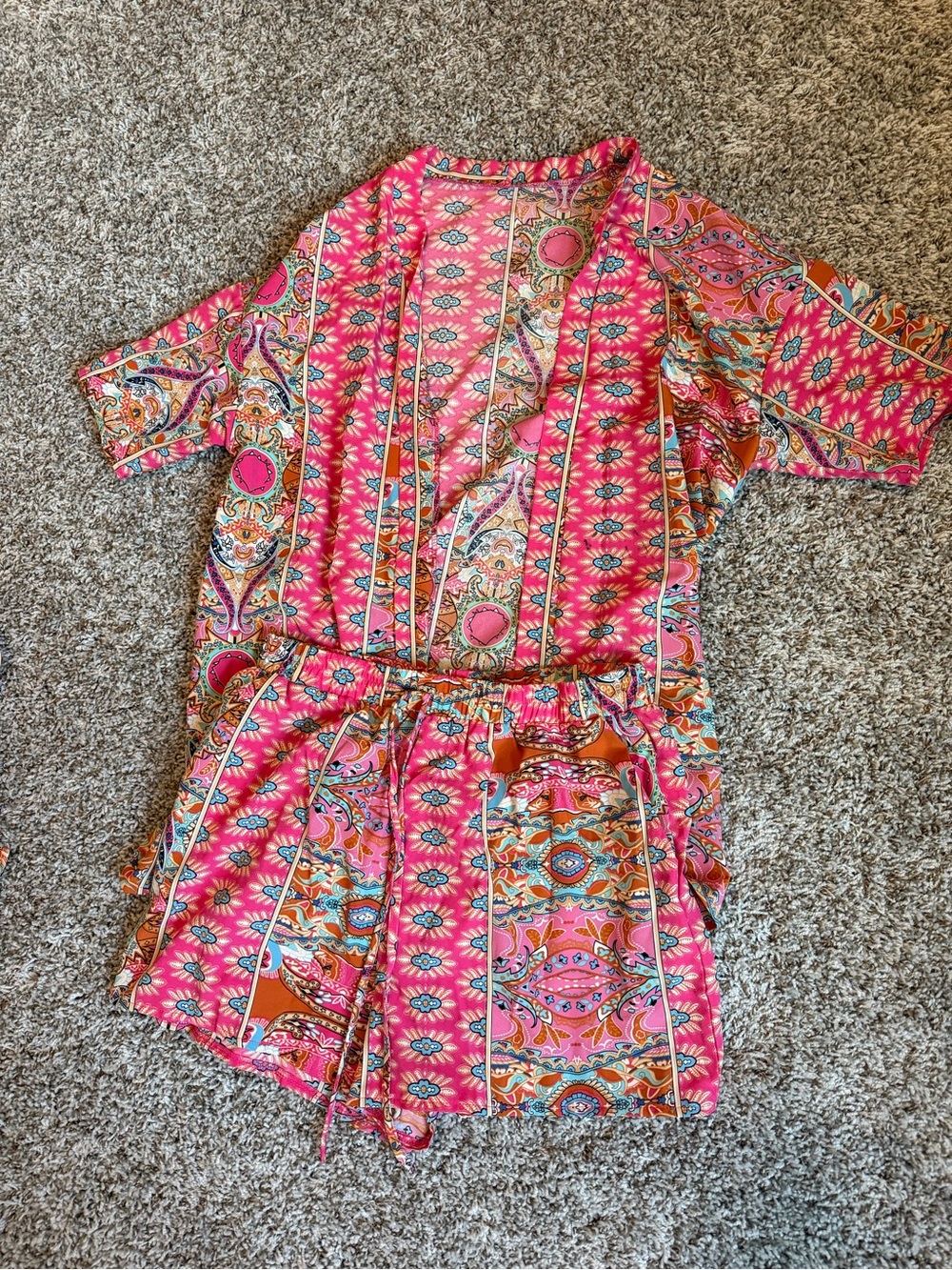 Pink Paisley Print Two-Piece Lounge Set